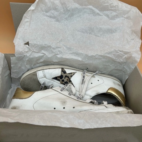 Golden Goose White Sneakers with Gold and Leopard Star - Picture 4 of 12